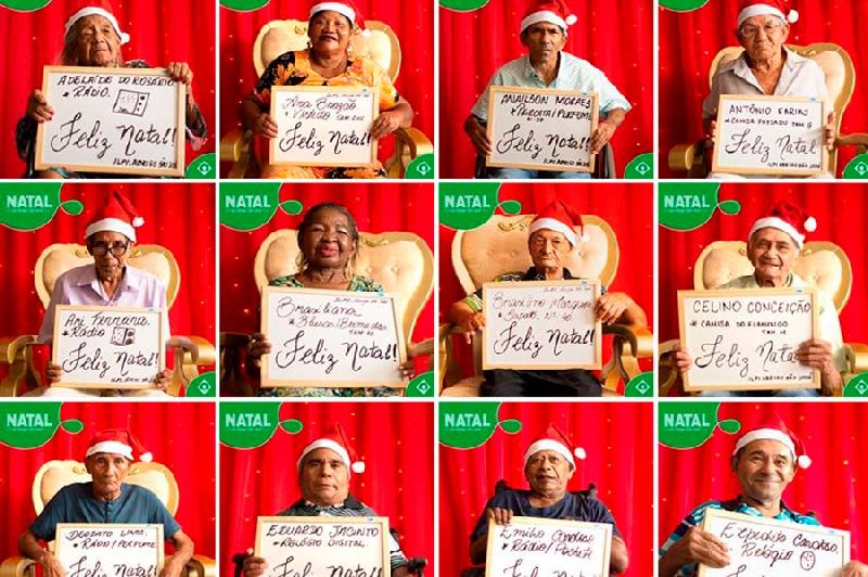 Idosos colocaram seus desejos em quadros e sorriram para as fotos