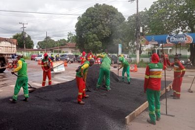 notícia: Governo do Amapá inicia implantação de faixa elevada de pedestre no bairro Igarapé da Fortaleza, em Santana